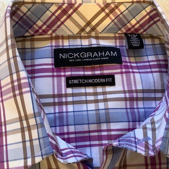 Nick Graham Shirt Men’s Large Collar Button Down Purple/White/Brown/Blue - Picture 4 of 10